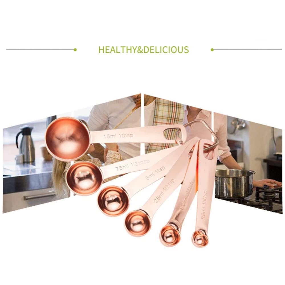 YXSH 6 Uds Utensilios De Cocina Cuchara Medidora De Acero Inoxidable Taza Medidora para Hornear De Oro Rosa Taza Medidora Cuchara Medidora