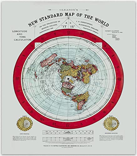 Flat Earth Map - Alexander Gleason'S Neuer Standard Weltkarte | 1892 Flache Erde Kartendruck Vintage -Poster | Antike Kunstwerke Für Wände Klassenzimmerkarte | Flat Earth Heiminnere (40cm x 50cm)