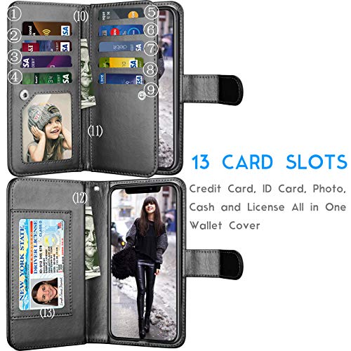 Tekcoo Wallet Case For Iphone 11 Pro Max (6.5 Inch) 2019 Luxury Id Cash Credit Card Slots Holder Carrying Pouch Folio Flip Pu Leather Cover [Detachable Magnetic Hard Case] Lanyard - Black #TOP1
