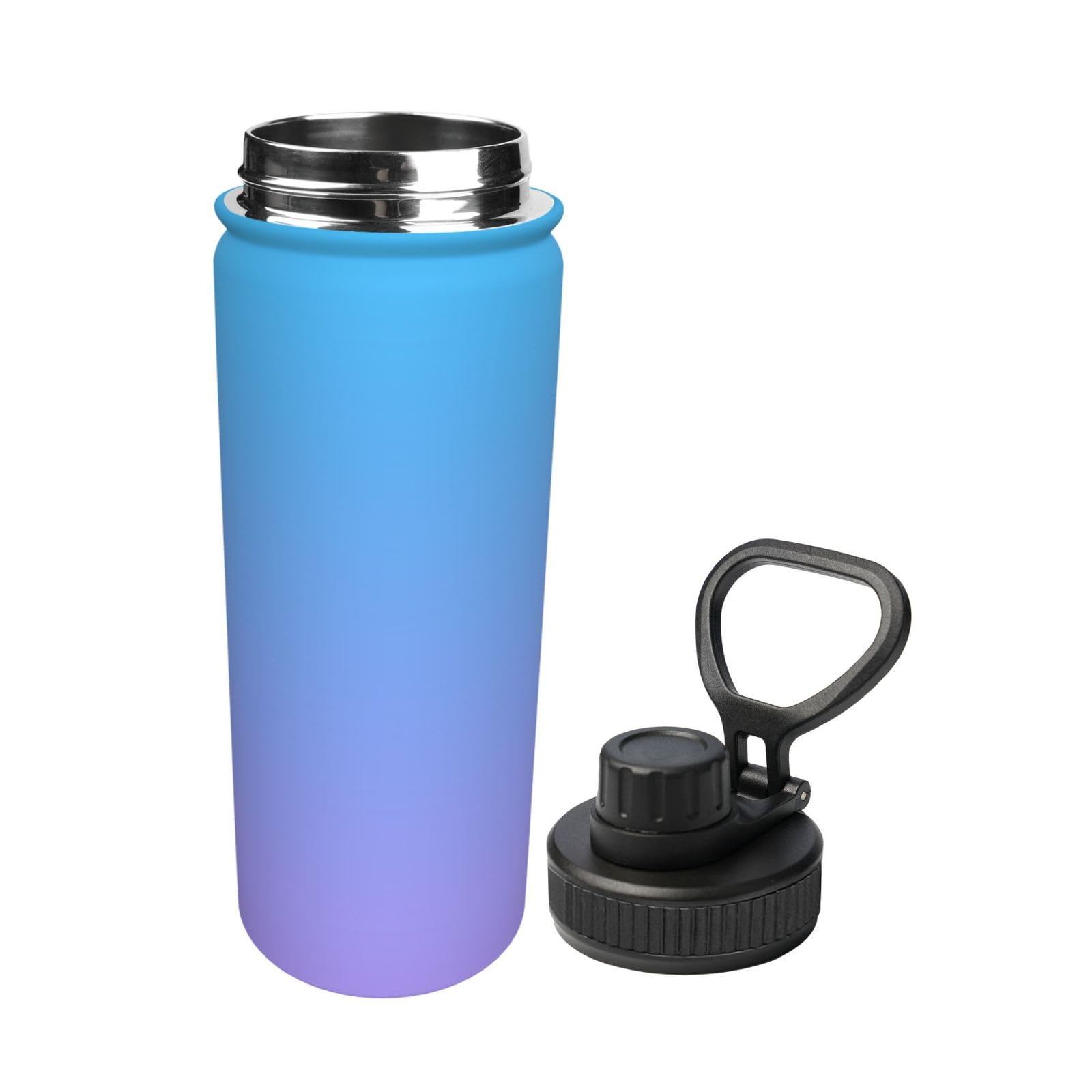 Sport-Trinkflasche, Edelstahl, 530 ml, isolierter Becher für Reisen, Fitnessstudio, Outdoor, Hellviolett und Blau