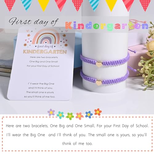 Image of First Day Of Kindergarten Pre K School Mommy And Me Bracelets Gifts, Back To School String Matching Bracelet Set For Mom Daughter Son