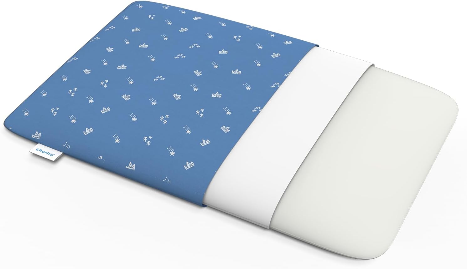 Cherilo Memory Foam Pillow for Kids Provide Extra Neck Support with Removable Pillow Cover, Royal Star Pattern - Blue, Suitable for 1 Year & Above - 20.5" x 11.5" x 2.5"