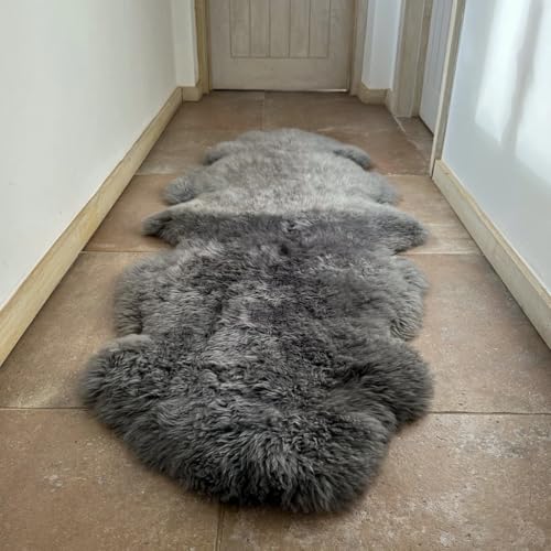 Double Pelt Sheepskin Rug - Genuine Australian Sheepskin Grey Sheep Skin Rugs Double 2 Pelt Dyed 2ft X 6ft (60 cm X 180 cm) Gray Sheep Skin Throw Large