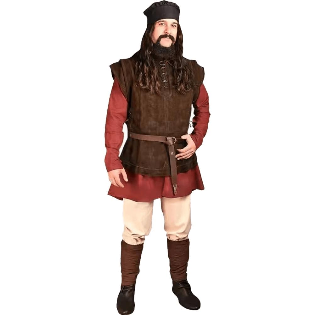 Foweknow Costume Médiéval Homme Sans Manches - Gilet Cuir Chevalier Viking Pirate Renaissance Cosplay
