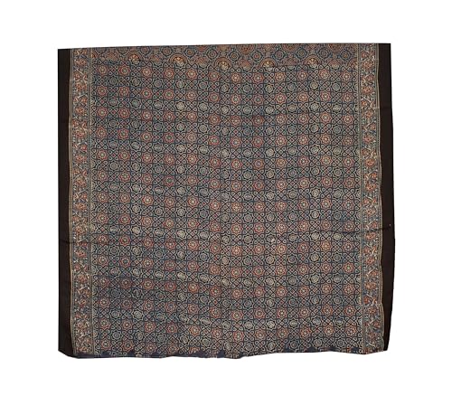 Image of Ethnics of Kutch Womenss Ajrakh Modal Silk Natural Dye Hand Block Print Saree with Blouse Piece - 5.5 Mtr Length