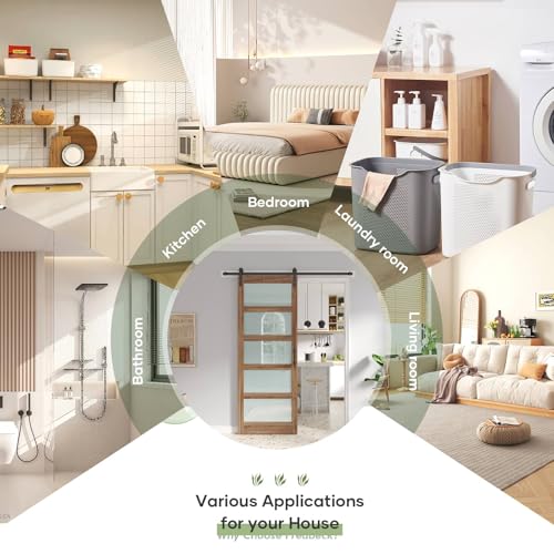 Image of FREDBECK 36in x 96in Glass Barn Door Glass Door with 6.6FT Barn Door Hardware Kit & Handle Included,5-Panel Frosted Glass, Water-Proof Surface,Pre-Drilled Holes,Need Assembly