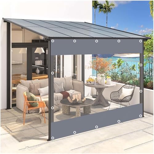 Cortinas De Lona Impermeables Claras, Paneles Laterales De Lona Transparente PVC Exteriores, con Puerta con Cremallera, Lonas Pesado para Pérgolas Terrazas Garajes, 0,3mm,Clear-4.5x2m/14.8 * 6.6ft
