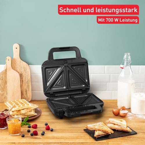 Tefal Ultracompact 3-in-1 Sandwich-Waffel-Panini Kombigerät, Antihaftbeschichtung, wärmeisolierter Griff, Edelstahl/Schwarz, SW383D10