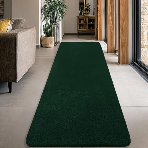 Image of Large Modern Runner Rugs for Living Room Bedroom, 2x8 Feet Dark Green Ultra Soft Thickened Memory-Foam Indoor Rug, Comfy Aesthetic Solid Minimalist Carpets for Girls Boys Nursery Dorm Home Decor