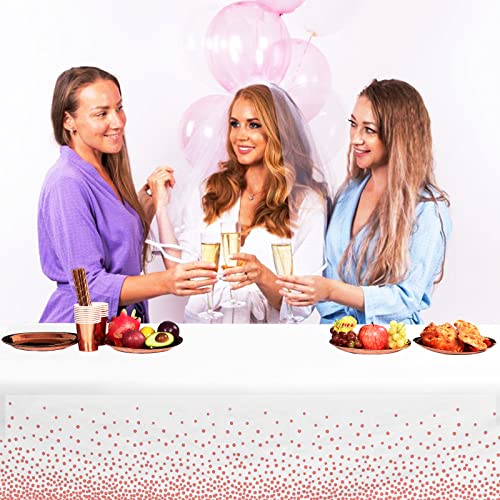 Ymhpride 10 Pack 54" X 108" Disposable Tablecloths Plastic Table Cover For Rectangular Tables Rose Gold Dot Confetti Table Cloths For Parties, Graduation,Bbq,Birthday,Fine Dining,Wedding,Baby Shower #TOP4