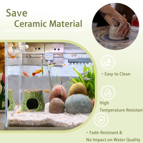 Image of Ceramic Aquarium Decor Natural Tree Green Betta Fish Tank Cave