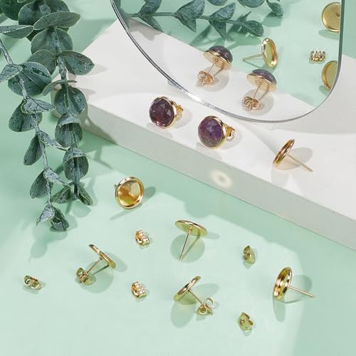 UNICRAFTALE 60pcs 18K Gold Plated Cabochon Blanks Stud Ear 10mm Earrings Post Trays Stainless Steel Earring Bezels Trays Post Cup Stud Findings with Loop and Ears Back for Earring Jewelry Making - Image 2