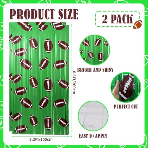 Image of TONIFUL 2Pcs Green Metallic Foil Fringe Curtains with Footballs Pattern