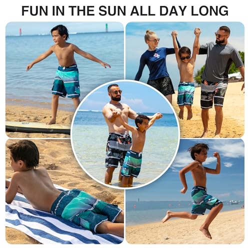 Image of Kanu Surf Boys' Blake Stripe Quick Dry Beach Board Shorts Swim Trunk