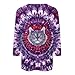 Cute Tie Dye Cat Graphic 3/4 Sleeve T-Shirt Blousea and Tops for Women Casual Three Quarter Sleeve Pullovers Tee Shirt