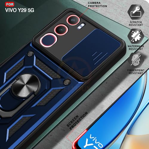 Image of Armor Bumper Back Cover Case for Vivo Y29 5G Rotating Camera Cover, Ring Holder & Kickstand | Heavy Duty & 360 Degree Protection Vivo Y29 5G Back Cover (Blue)