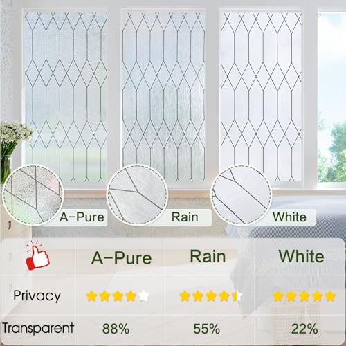 Image of Windimiley Window Privacy Film Stained Glass Static Clings, Bathroom Frosted Leaded Decorative Window Stickers, UV Heat Blocking Opaque Removable for Home Door Coverings (17.5 x 78.7in,Rain)