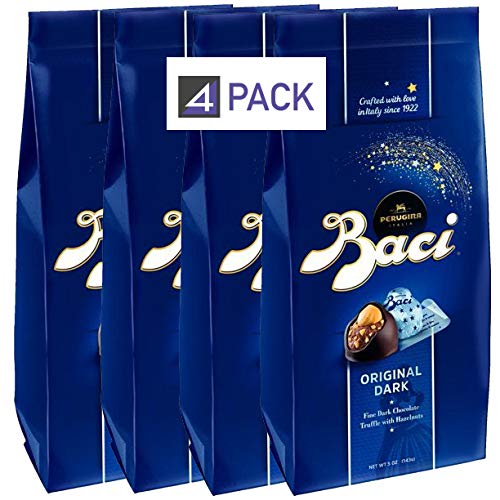 Baci Original Dark | Fine Dark Chocolate Truffle with Hazelnuts | 4 PACK | 125g 4.4oz each Bag | Product of Italy