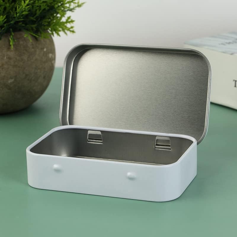 Image of AKOAK 4 Pcs 3.7 x 2.4 x 0.8 Inches Rectangular Empty Hinged Tins Box Containers for First Aid Kit,Survival Kits,Storage,Herbs,Pills,Crafts and More (White)