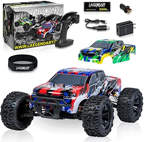 LAEGENDARY 1:10 Scale Brushless RC Cars 65+ km/h Speed - Remote Control Car 4x4 Off Road Monster Truck Electric - All Terrain Waterproof Toys for Adults - 2 Body Shell + Connector for 30+ Mins Play