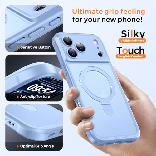 MOCCA Design for iPhone 17 Pro Max Case, Compatible with Magsafe [Premium Invisible Magnetic Ring Stand] [Military Drop Protection] Full Camera Guard Translucent Matte Slim Phone Cover,Light Blue by MOCCA - Image 4