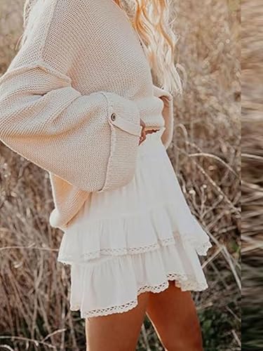 Women's Summer Skorts Casual Layered Ruffles Solid High Waist Mini Skirts (White, S) - Image 2