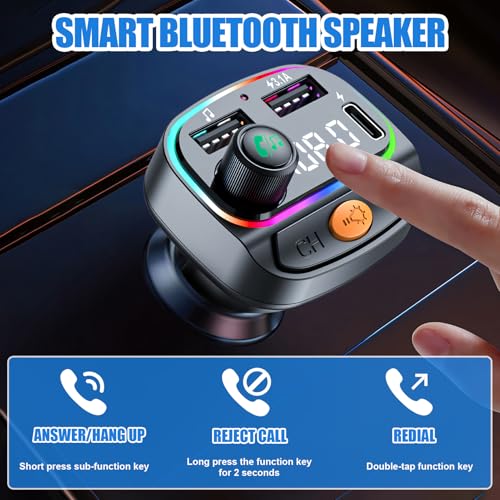 Transmisor FM Bluetooth para coche, adaptador inalámbrico 5.0, manos libres, reproductor MP3, soporte Hi-Fi, con luz ambiental - imagen 5
