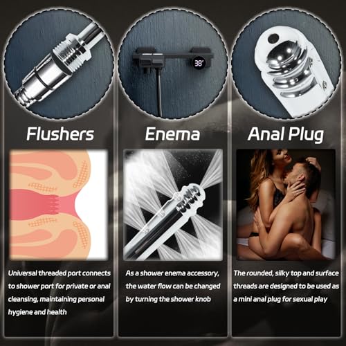 Image of AMAZBEE Shower Enema Attachment for Men Metal Vaginal Douche for Women Handheld Anal Shower for Colon Cleansing (L)