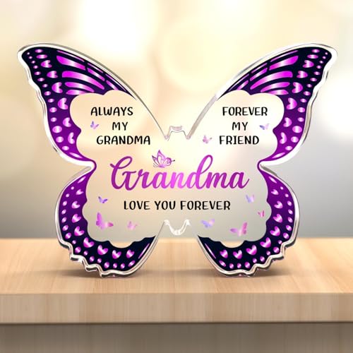 Gleevara Grandma Gifts for Christmas, Butterfly Shape Acrylic Plaque, Gifts for Grandma from Grandchildren on Birthday Thanksgiving Mothers Day