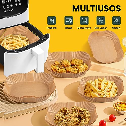 200 Piezas Papel Freidora Aire Cuadrado, Papel Para Freidora de Aire 20-24CM, Papel Air Fryer para COSORI Cecotec 5,5 6L, Papel de Pergamino Desechable Antiadherente para Horno Freidora Aire Microonda
