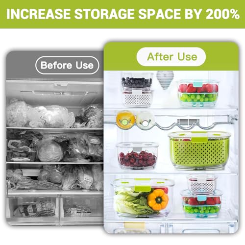 LUXEAR Fresh Produce Vegetable Fruit Storage Containers 3Piece Set, BPA-free Fridge Storage Container, Partitioned Salad - Additional View