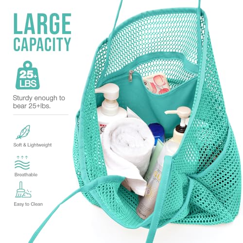 Image of KPX Beach Bag with Mini Pocket, Beach Tote Bags for Women Large Foldable Mesh Swimming Pool Travel Bags - Sandproof