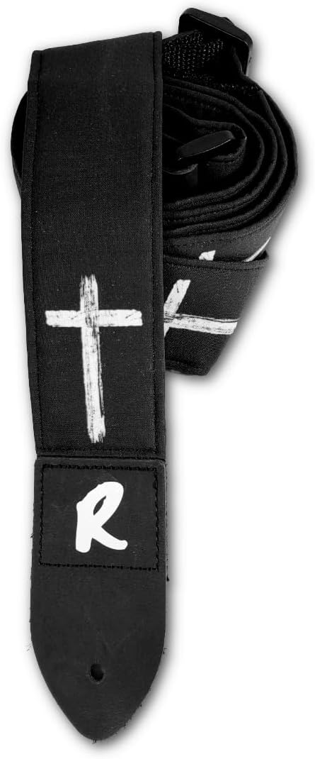 Jesus Cross Guitar Strap -Religious Guitar Strap, Genuine Leather Ends, Includes 2 Strap Locks & 1 Pick. Adjustable Strap, For Bass, Electric & Acoustic Guitars Gift for Guitar Players