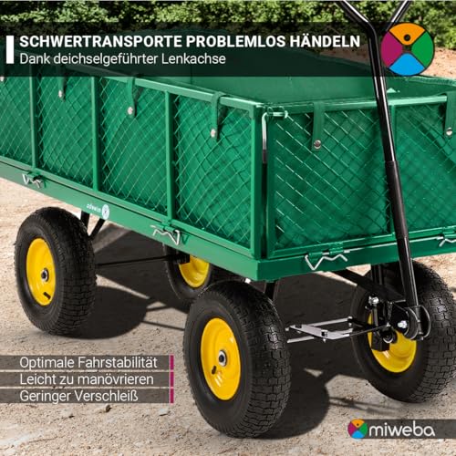 Miweba Bollerwagen MB-700 | 𝟕𝟎𝟎 kg Traglast - Luftreifen - Wände klappbar - Volumen 220 L - Sackkarre - Schubkarre - Transportwagen - Handwagen - Gartenwagen - Wagen - Gartenkarre (Schwarz)