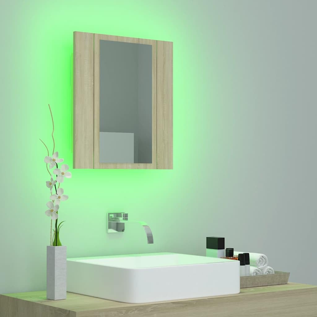Tomostar Armoire Murale Salle de Bain avec Miroir, Armoire de Toilette Miroir Meuble de Salle de Bain LED Chêne Sonoma 40x12x45 cm Acrylique