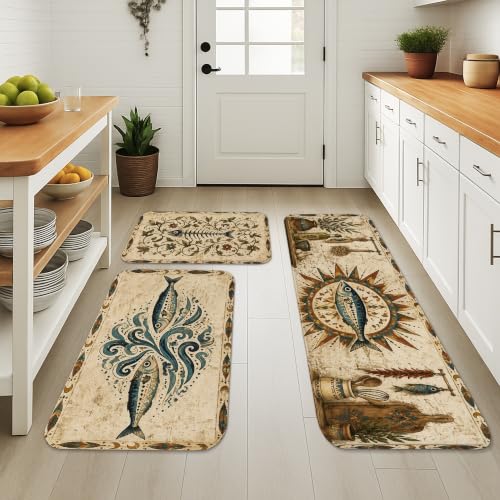Tapis de cuisine doux lavable et confortable motif poisson de style marin - 4
