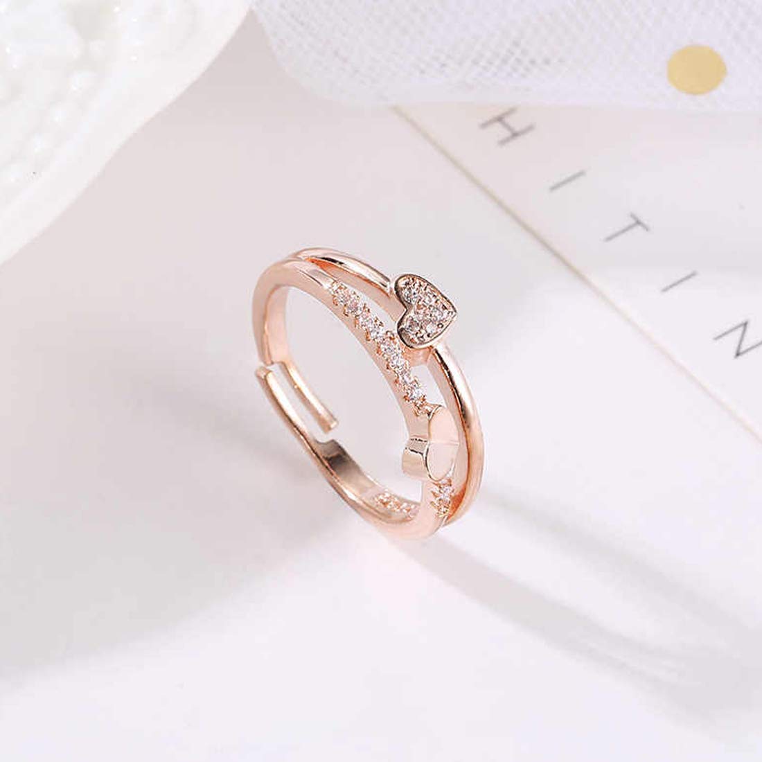 American Diamond Heart Rose Plated Ring