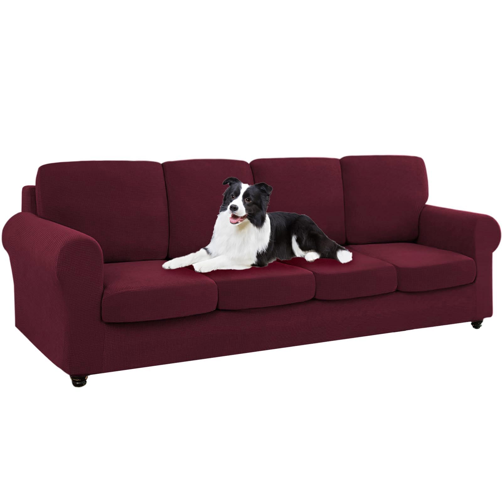 SYLCEktorp Sofa Cover with Seat Cushions Covers and Backrests Covers Sofa Covers Stylish Stretch Jacquard Couch Slipcover Protector (Winered,LSofa+4 L Seats+4 L Backs)