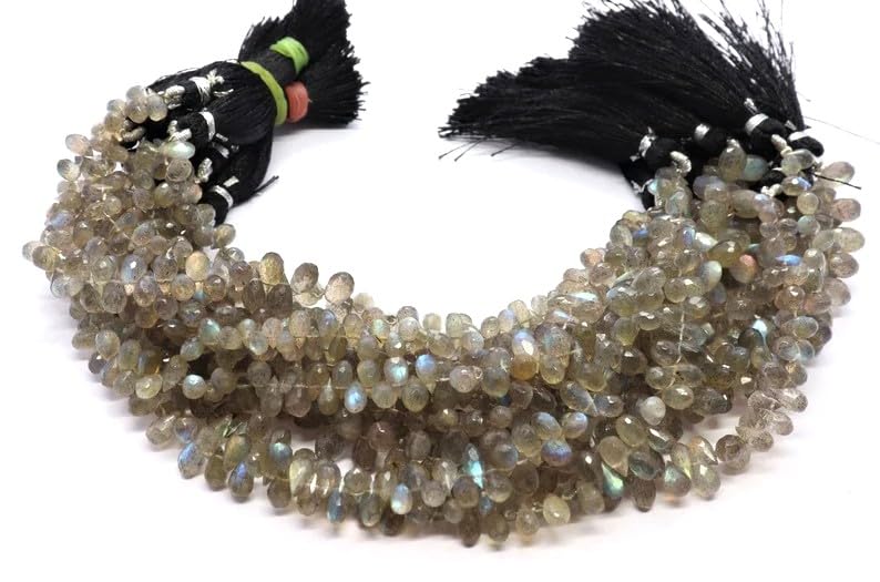 AAA-Qualität natürliche Labradorit Tropfen facettiert geschliffene lose Edelstein perlen zur Schmuckherstellung | Amethyst Tropfen Briolettes Perlen | 7x5mm Tropfenperlen 8 Zoll 2 Strang