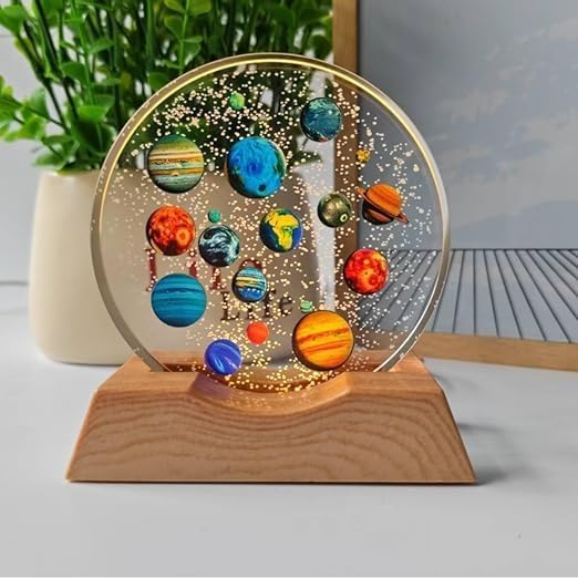 Image of 3D Galaxy Crystal Ball Night Lamp, Solar System Dolphin Crystal Ball Night Light, USB Table Colorful Led Wooden Crystel Ball for Home, Office, Birthday Gift (Dolphin) (18 Planets)