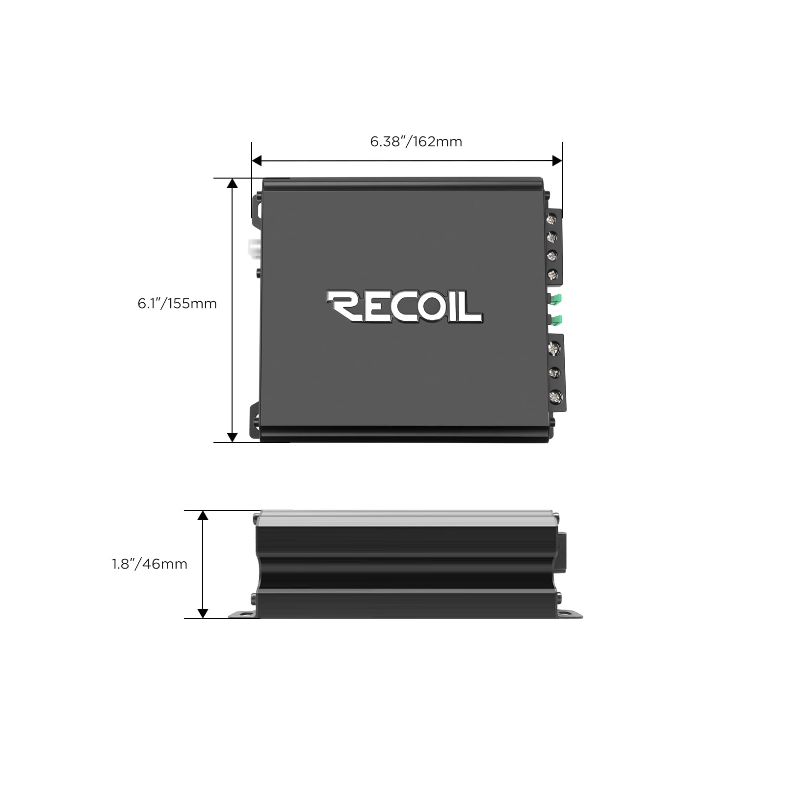 Recoil DI600.1 1200W Max Amplificatore Mono Classe D per Subwoofer – 600W RMS @1 Ohm, 385W RMS @2 Ohm, Alimentazione MOSFET, Manopola remota per bassi, Stabile 2/4 Ohm, Amplificatore per Auto