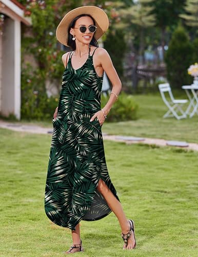 Image of Zeagoo Women's Casual Sundress Summer Maxi Sleeveless V Neck Split Boho Beach Dress Travel Vacation Dress with Pockets