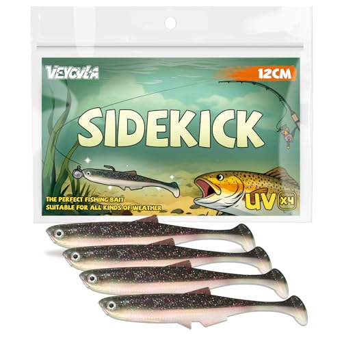 VEYCVLA Fishing Gummifische Zander barsch 12 cm 4 Stück Gummiköder -Angeln-Softbait Angelköder,Gummi Fische Gummifisch Set -Gummifisch Zander Köder
