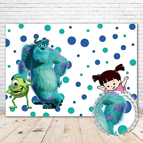 Monster Inc Backdrop Birthday 7x5 Blue and Green Polka Dots Boo Monster Inc Background Baby Shower for Kids Vinyl Backgrounds Backdrop Mmonster Inc Birthday Party Supplies