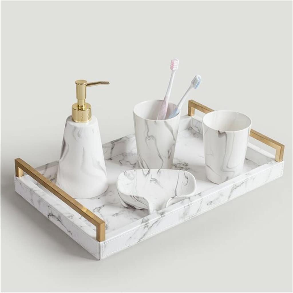 Ensemble de Cinq pièces de Bain de Bouche en marbre avec gobelet de brossage et de Lavage pour Salle de Bain