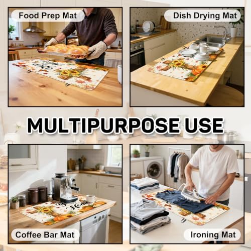 Image of Bless This Home Stove Top Cover for Electric Stove 28 inch x 20 inch, Christian Cross Glass Cooktop Protector, Sunflower Pumpkin Stove Cover, Rubber Countertop Mat, Thanksgiving Farmhouse Kitchen Decor