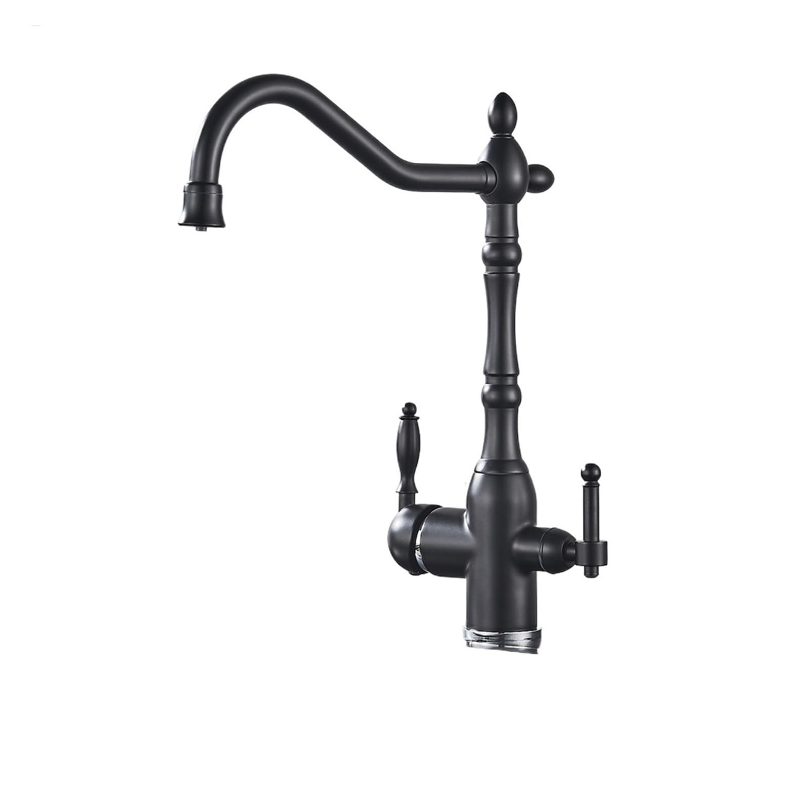 ZQFHSX Antique Brass Filter Kitchen Faucet Deck Mounted Dual Handles 3-Ways Hot and Cold Water Mixer Tap for Most Scenarios(Matte Black)