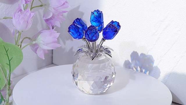 Amazon.com: YWHL Crystal Blue Rose Flower Figurine with Round Vase