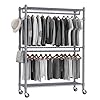   Homdox-3-Shelves-Wire-Shelving-Clothing-Rolling-Rack-Heavy-Duty-Commercial-Grade-Garment-Rack-with-Wheels-and-Side-Hooks-One-Pair-Hook-and-Two-Hanging-Rods-Gray