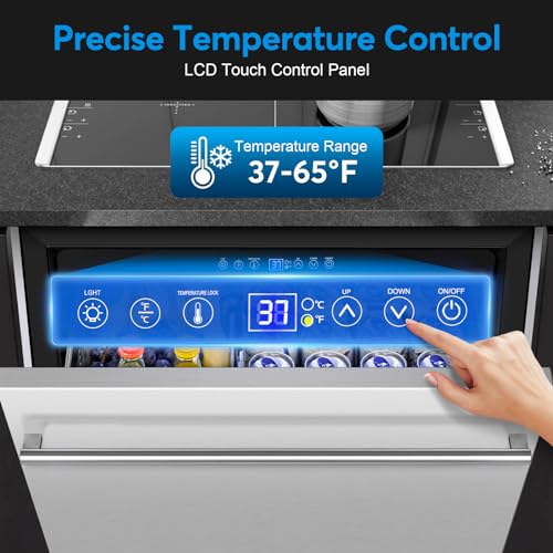 Image of Under Counter Beverage Refrigerator 24 Inch, Outdoor Drawer Fridge Stainless Steel with Temperature Control for Home, Outdoor Patio and Commercial Use